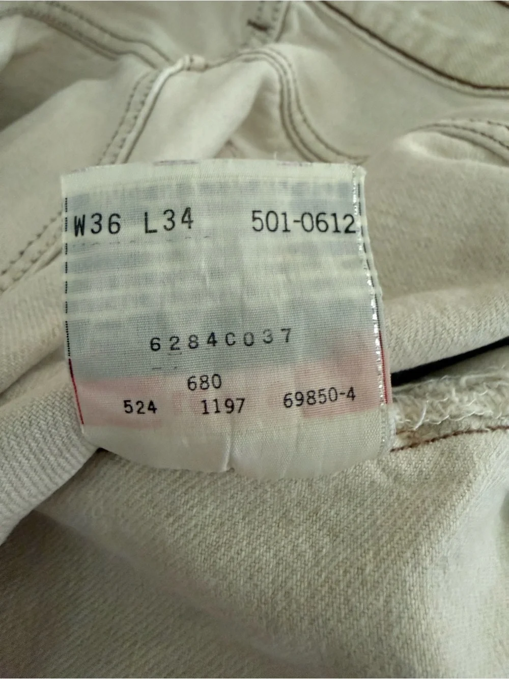 Vintage 1997 Levi’s 501-0612 Made in USA Texas classic cream straight leg 36x34